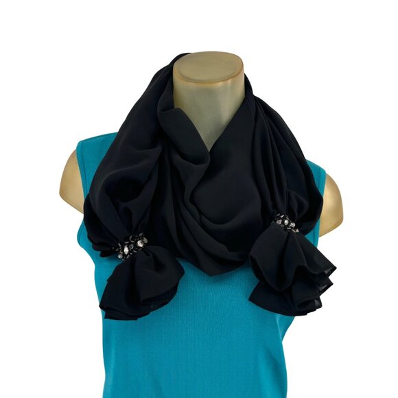 Black Evening Scarf With Rhinestone Embellishments fashion 27 x 60 - Picture 5 of 5